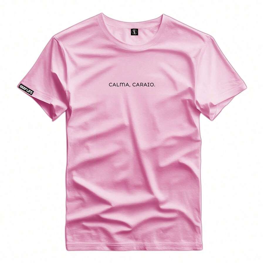 Printed Shirt 100% Cotton Casual T-Shirt - 3506 - 粉色 - 查看 1