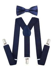 2pcs Minimalist Solid Color Universal Y-Shape Suspender & Bow Tie Set, Suitable For Daily Use And Holiday Gifts - 3-12Y - View 15