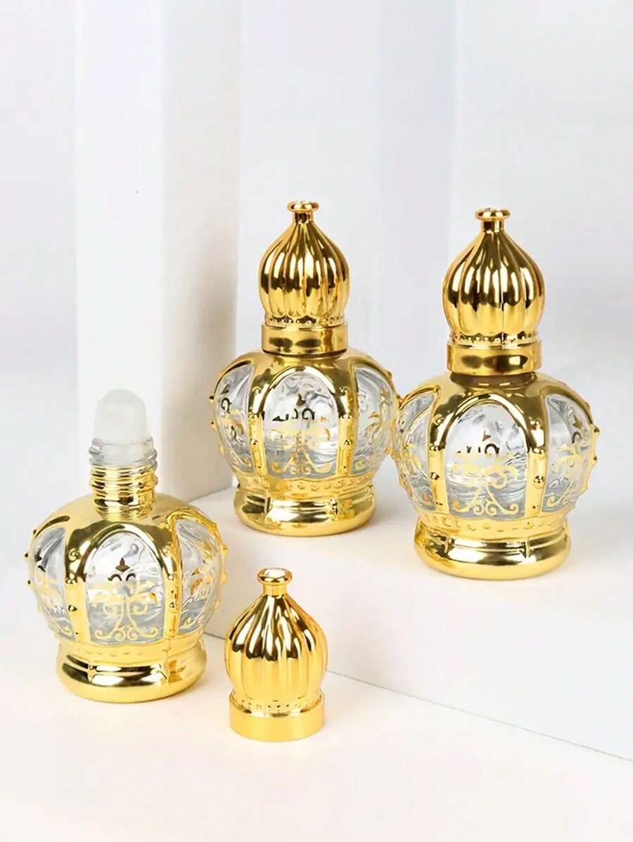 1 szt. Luksusowa złota szklana butelka z kulką - miniaturowa butelka na olejki eteryczne z pokrywką do podróży i próbek, bezzapachowa, do aromaterapii, relaksujący kosmetyk do pielęgnacji skóry, balsam podróżny