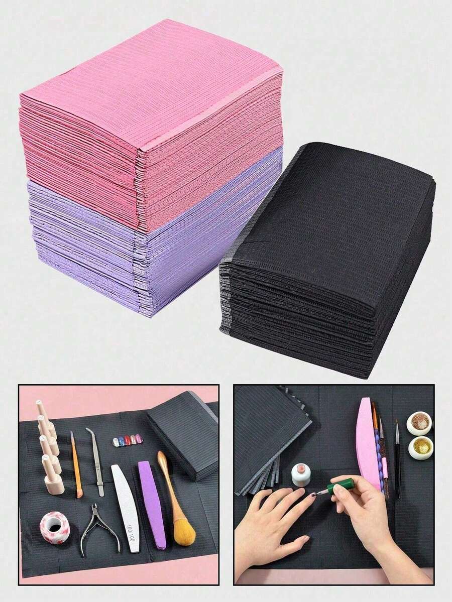 50pcs/Pack Disposable Microblading Tattoo Cleaning Pad Sheets, Composite Membrane Tattoo Cleaning Tool Desk Mat, Nail Art Cleaning Pad - Rectangle - View 1