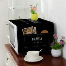 1pc Art Letter Pattern Dust Cover, Modern Minimalist Style Linen-Like Rectangle With 4 Storage Pockets, Anti-Slip Washable Dust Proof Cover For Appliances Like Washing Machine Or Refrigerator