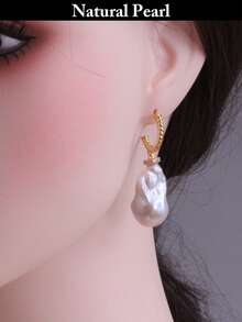 1 Pair Fashionable Natural Pearl Earrings, White Pearl Earrings For Women, Daily Wear & Holiday Gift Box