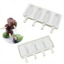 1pc 4 Cavity Ice Candy Mold Ice Cream Model Ice Cream Mousse Silicone Mold DIY Pudding Ice Candy Ice-Cream Mold Cake Baking Mold Candy Chocolate Popsicle Mold