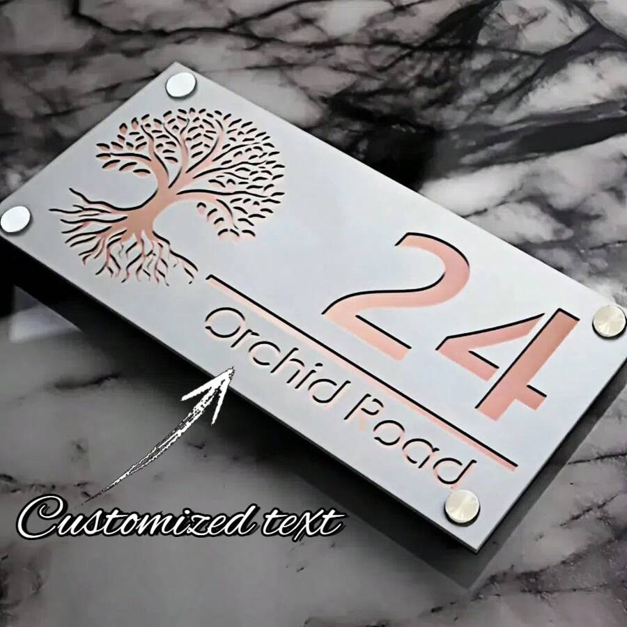 1 pièce Plaque de porte acrylique 3D personnalisable avec motif Arbre de vie - Plaque murale personnalisée avec numéro de maison et nom, chiffres flottants pour la décoration de la maison et du bureau, installation facile, sans électricité requise. Panneau de porte personnalisé | Plaque murale décorative | Plaque facile à installer, Décoration suspendue de porte, Multifonctionnel, Durable, Ornemental, Réutilisable, Raffiné, Stylé, Haute qualité, Coloré, Moderne, Personnalisé, Unique