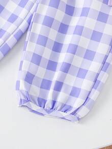 2 件女婴休闲宽松可爱背心 + 格子裤套装，轻盈夏季 - 紫色 - 查看 7