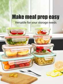 16pcs Large Capacity Food Storage Container, Airtight Glass Lunch Container, Refrigerator Crisper, Airtight Container For Kitchen Organizing, Stackable Glass Food Storage Container Set With Lid For Microwave, Oven, Freezer And Dishwasher - Màu sắc - Xem 6
