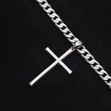 925 Sterling Silver Made In Italy Solid Cut 5mm Cuban Chain Cross Pendant Necklace, Hip Hop , Birthday Gift, Everyday Gift, Valentine's Day Gift, Perfect For Celebration, Party, Dating, Comes With A Gift Box - Silver - View 7