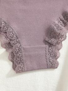 5pcs Women's Lace Patchwork Comfortable Breathable Bowknot Decor Briefs, Ladies Underwear