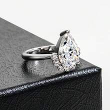 ANU JEWEL 4.0CT 8x12mm S925 银泪珠切割莫桑石戒指，适合作为结婚礼物 - 白色 - 查看 9