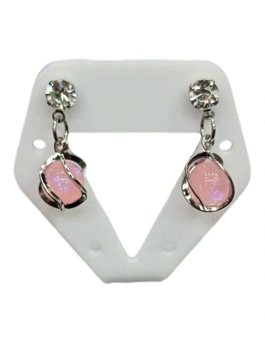 Gold Plated Earring With Ball And Zirconia Rhinestones - Rosa - Ver 1
