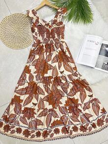 Long Dress PRINTED With Lining With Cup In Beautiful, Fashionable CREPINHO Fabric - Redwood - View 4