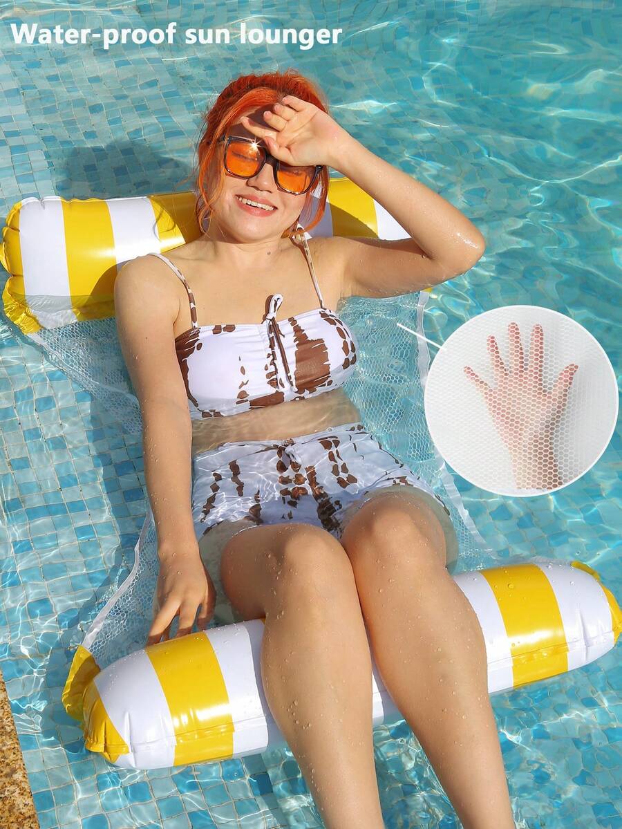 1 Pack Inflatable Adult Pool Float, Multifunctional Water Hammock Bed, Beach Essentials, Beach Accessories - Yellow - View 1