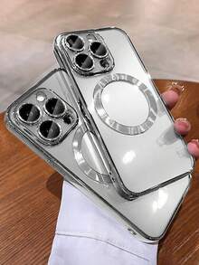 VRNOEI 奢华电镀磁吸手机壳，兼容 16/15/14/13/12/11/17 Pro Max/16/15/14 Plus/AIR，支持磁吸无线充电，防震防摔，男女通用，透明磁吸边框手机壳 - 銀色 - 查看 3