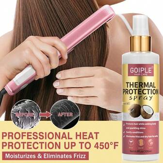 头发热防护和紫外线保护喷雾，直发器、卷发器和吹风机产生的高达 450°F 的热保护精华，注入椰子油保湿修复护发素，增强头发健康，增加光滑质地和丝滑光泽，控制毛躁和损伤，适用于卷发、波浪发、直发和假发（100ml/200ml/300ml）