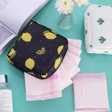 Bolsa de Armazenamento de Absorvente Higiênico com Estampa de Desenho Animado, Bolsa de Armazenamento Multifuncional para Viagens, Bolsa para Absorventes Higiênicos, Bolsa de Armazenamento Grande para Artigos de Higiene Pessoal, Absorventes Higiênicos, Maquiagem, Leve, com Estilo, Padrão de 26 Letras Iniciais