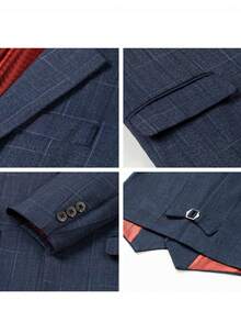 Boys Grid Suits 3-Pieces Suit Set Toddler Tuxedos Dresswear Ring Bearer Outfit Wedding Blazer Vest Pants Formal Suits For Kids Dark Blue Size 6-16Y - Dark Wash - View 7