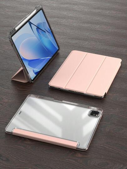 透明折叠保护套，兼容 iPad，兼容 iPad 第 10 代保护套 2022，iPad 第 10 代 10.9 英寸保护套，带 Pencil Mini 4/5/6/9.7/10.2/10.5 插槽，适用于 iPad Air 4/5、iPad 10.9、iPad Pro 11 英寸、iPad Air 11 (M2) Pro 11 (M4) 2024 Tpu 背面舒适轻便软框架适用-粉色