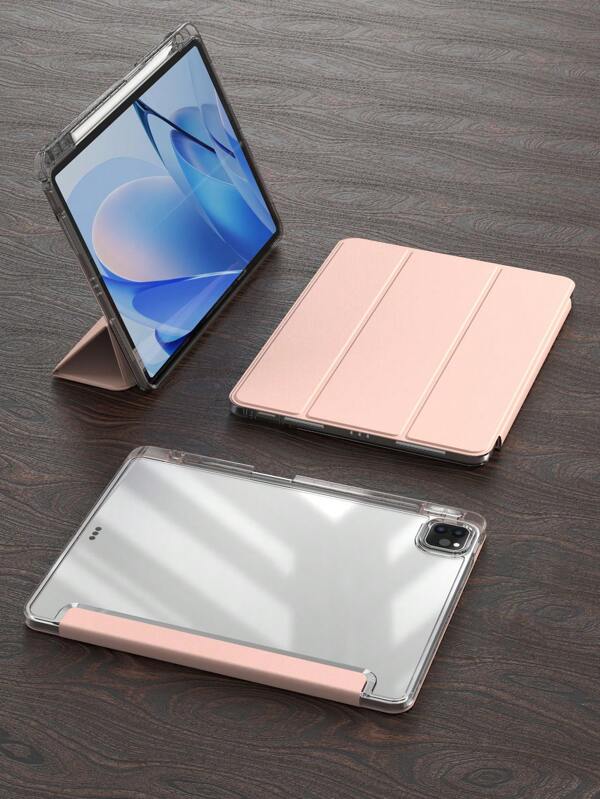 Transparent Folding Case For IPad Compatible With IPad 10th Generation Case 2022, IPad Case 10th Generation 10.9 Inch, With Slot For Pencil Mini 4/5/6/9.7/10.2/10.5,For IPad Air 4/5, IPad 10.9, IPad Pro 11 Inch, IPad Air 11 (M2) Pro 11 (M4) 2024 Tpu Back Comfortable And Lightweight Soft Frame Suitable-Pink