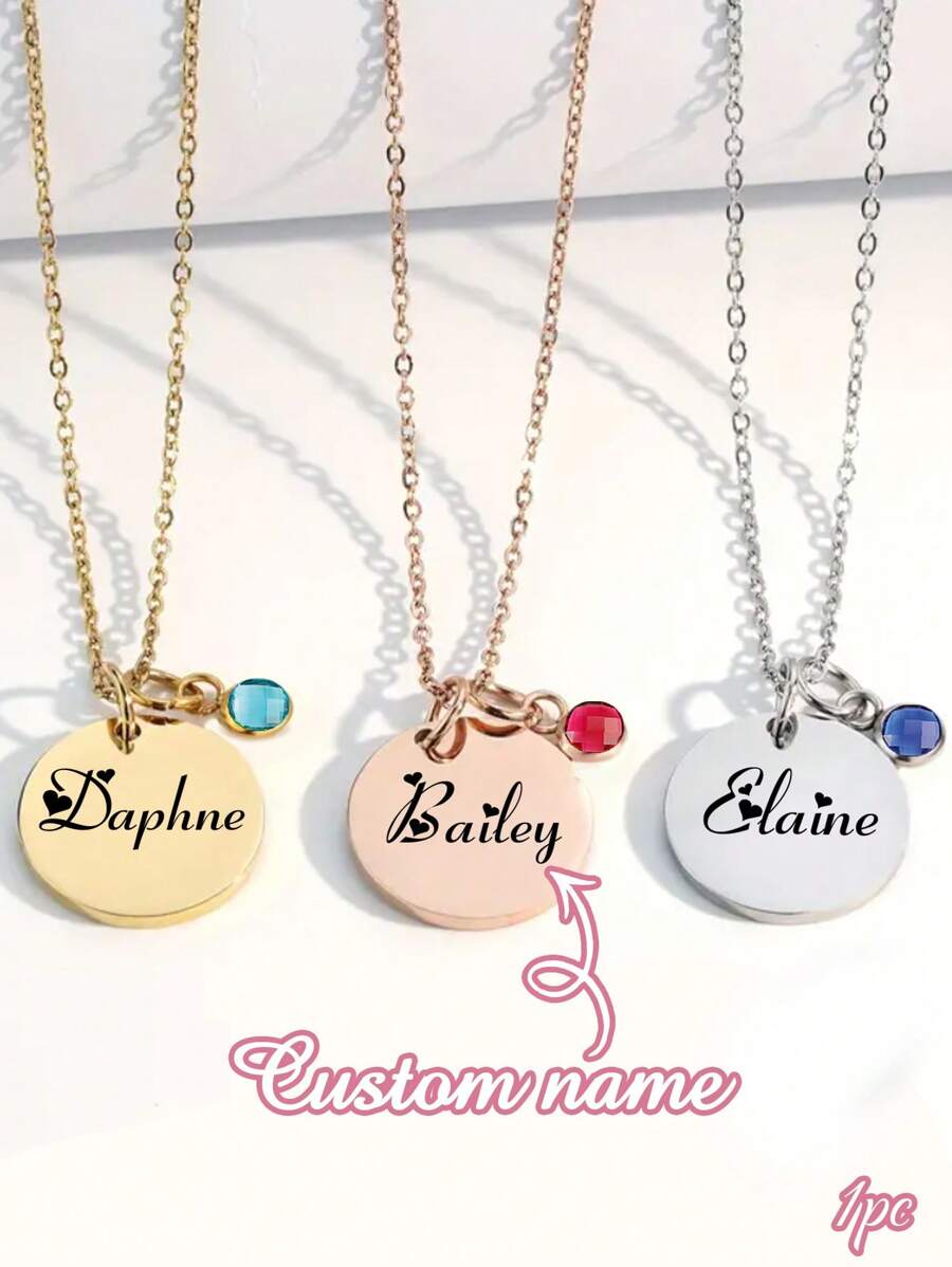 1 pieza Collar redondo personalizado con nombre grabado y piedra de nacimiento, collar personalizado para mamá, collar personalizado para parejas, regalo personalizable para mamá, esposa, joyería para mujer, collar para ella, regalo del Día de San Valentín, regalos de aniversario