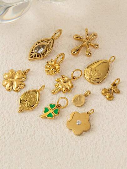 1PC 不锈钢 DIY 精致植物系列吊坠项链炉真空电镀 18K 金首饰制作