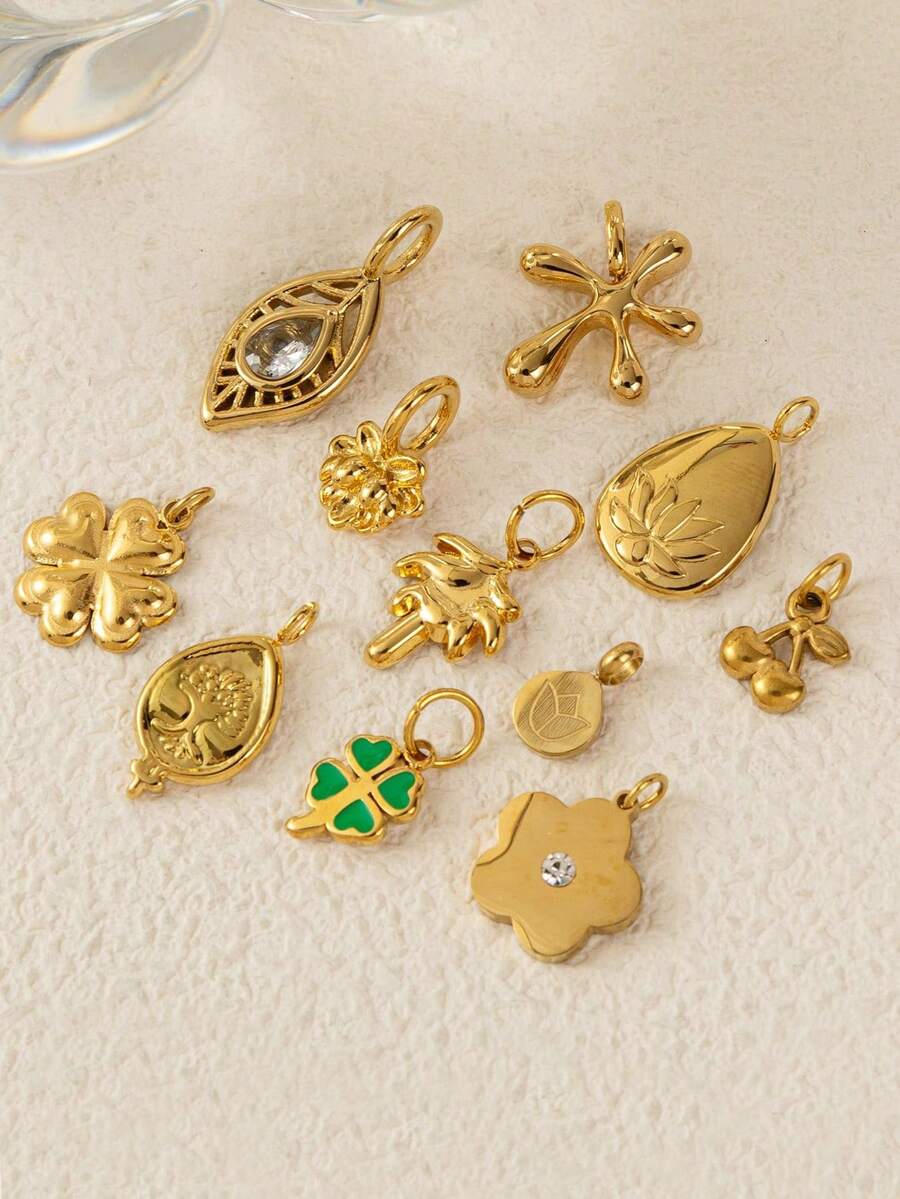 1PC 不锈钢 DIY 精致植物系列吊坠项链炉真空电镀 18K 金首饰制作 - 金色 - 查看 1