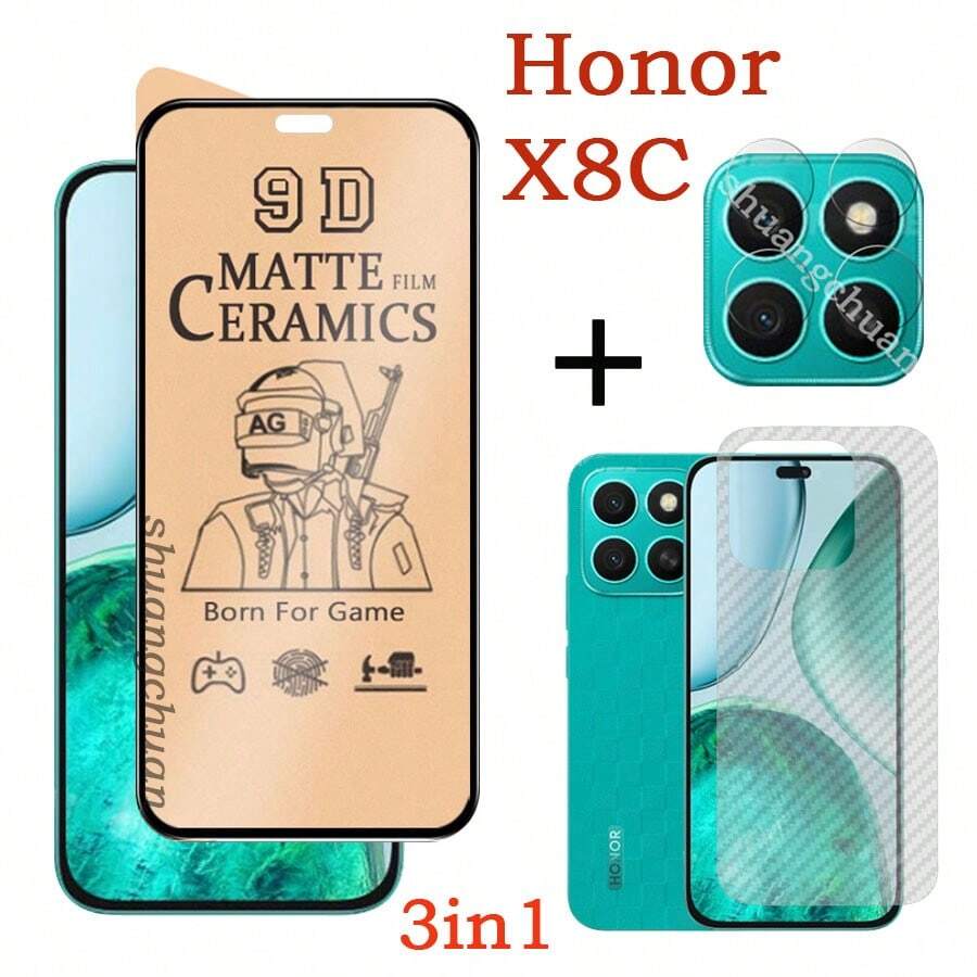 Juego de 3 en 1 de protector de pantalla de vidrio templado, protector de lente de cámara y película protectora posterior, compatible con Honor X8C y todas las series de OPPO, Vivo, I Tel, Realme, Infinix, T Ecno, Redmi y Honor. Regalo para cumpleaños, familia y amigos. Accesorios para teléfono, protector de pantalla.