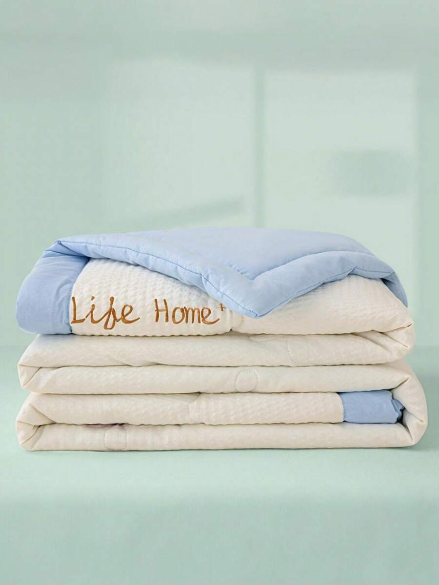 1pc Solid Color With Edged Quilting Quilting, Flower Quilting Craft Children's Blanket, Bedding, Suitable For Bedrooms, Student Dormitory, Children's Room, Suitable For Spring And Summer - A - View 1