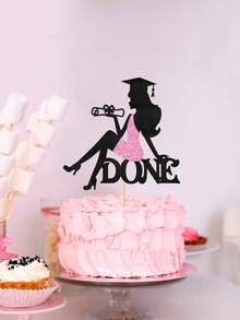 1件預組裝亮片「Done」畢業蛋糕裝飾插牌－女性畢業生剪影蛋糕插牌，適用高中與大學畢業派對裝飾 - 彩色 - 查看 6