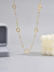 LIEBEIRIS 1pc 18k Gold Plated Minimalist Hollow Floral Stainless Steel Necklace, Suitable For Women's Daily Wear And Mother's Day Gift