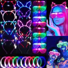 57-Piece Set Of Sparkling Glasses Party Decorations Acrylic Bracelet Elastic Toy Props Metal Cat Ears Rabbit Ears Led Headband Dress Up Hair Sparkling Headgear