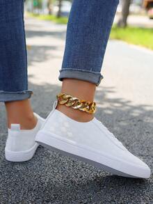 Women's White Shoes, British Style Pure White Lace-Up Leather Sneakers, Round Toe Low-Top Flat Skate Shoes, Fashionable Breathable Non-Slip Small White Shoes For Students