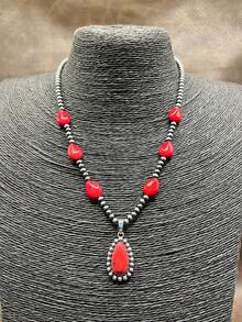 1 Set Fashionable Vintage Western Style Faux Pearl CCB Beaded 3 Layer Necklace, Pink/Black/Red/Blue/White/Yellow Waterdrop Pendant Chain For Women, Suitable For Daily Outfit, Party, Jewelry, Gift For Family/Friends/Yourself - Country Western Style - View 15