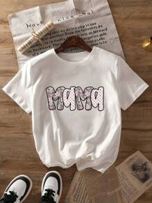 Summer Tops,Ladies' "Cute Mom, Flower Mom, Mother's Day" Casual Round Neck T-Shirt,Graphic Tees Women