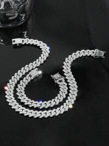 1 pieza Conjunto de collar y pulsera de eslabones cubanos estilo Miami pesado para hombres, estilo hip-hop, collar de múltiples tamaños, joyería de rapero de moda callejera, regalo