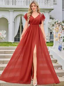 Chiffon Sequin Floral Minimalist Sexy V-Neck Bodycon Party Wedding Dress,Bridesmaid Dress