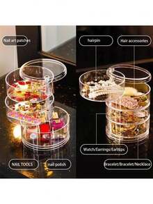 Caixa de Armazenamento de Joias Giratória de 3/4/5 Andares, Organizador de Joias Giratório de 360 Graus, Suporte de Exibição de Joias, Organizador de Vaidade, Organizador de Cosméticos - Caixa de Armazenamento de Joias Giratória, Caixa de Acessórios Giratória de 360 Graus, Caixa de Joias Giratória Transparente, Suporte de Exibição de Joias, Organizador de Mesa, Suporte de Exibição de Cosméticos para Armazenar Pequenas Joias, Adequado para Colares, Brincos, Pulseiras e Faixas de Cabeça
