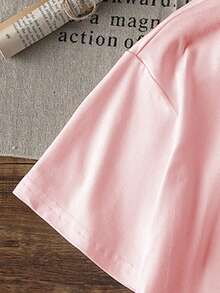 Tween Girl Casual Graphic Print Round Neck Short Sleeve T-Shirt For Summer - Pink - View 5