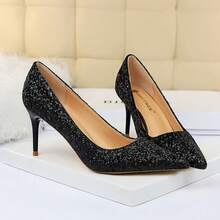 Giày cao gót đính sequin lấp lánh - Giày cô dâu mũi nhọn thanh lịch cho đám cưới và những dịp đặc biệt - 7cm/2,76 inch - màu đen - Xem 4
