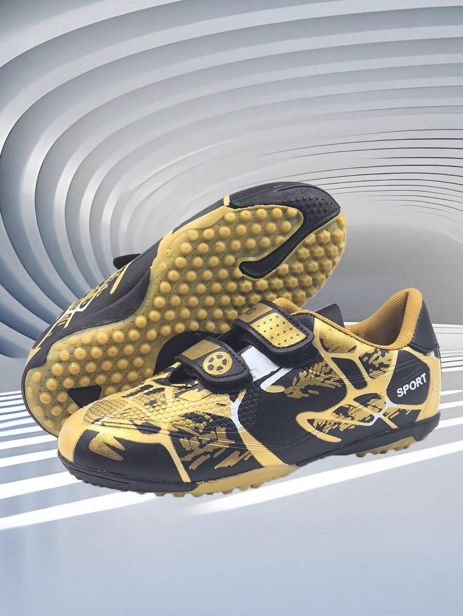 1 Pair Of Professional Youth Football Shoes Made Of PU Wear-Resistant, Broken Nail, And Anti Slip PU For Boys And Girls, Suitable For Daily Sports In All Seasons - Gold - View 1