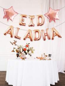 Set de 11 globos de letras de 16 pulgadas en dorado, plateado y rosa con globos estrella de 18 pulgadas para la decoración del Eid al-Adha - Multicolor - Ver 3