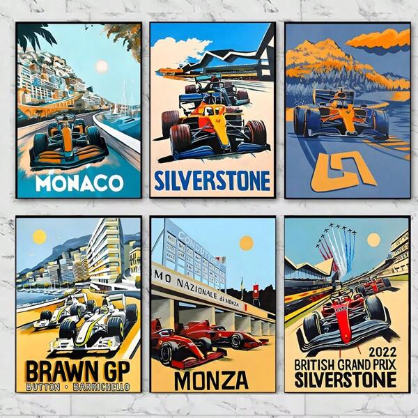 1pc Wall Arts Posters FramelessPop F1 Sports Car Posters Prints Wall Art Canvas Famous Track Painting For Racing Cars Lover Bedroom Home DecorFramelessVintage