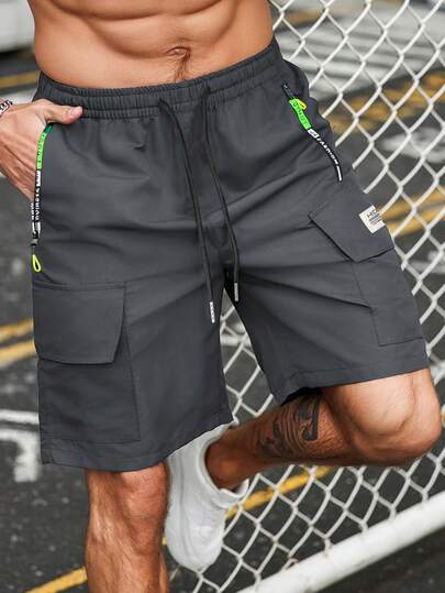 Casual Cargo Shorts för män Lätt sommartyg, dragkedja och fickor med grafiskt tryck, Lämplig för Casual sommarkläder Gym Herrkläder Biker Shorts Pojkvän Tillbaka till skolan