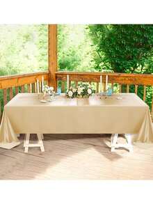 1pc Champagne & Black Satin Table Cloth, Wedding Decoration, Party Table Cloth - Multicolor - View 11