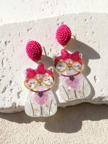Funny Cute Statement Dancing Cat Drop Dangle Earrings For Women, Girls, Summer, Winter, Vacation, Holiday, Beach Party, Gift For Her, Couple Gift