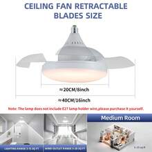 16 英寸带遥控器的风扇灯，4 档可调吊扇灯 3000-6000k 色温/亮度可调，照明风扇二合一，30w 电源风扇，适用于卧室、客厅、厨房、餐厅吊扇（不含灯座，仅风扇）E27 插座，2025 新款 110-220v - E27燈頭(不含燈座) - 查看 5