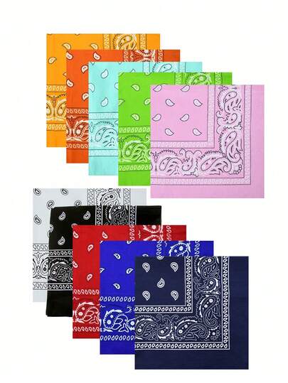 1/4/10 件佩斯利印花围巾四季通用女士方形男女通用柔软丝滑轻便沙滩头巾手帕面罩头带领带腰带手提包多功能装饰用途晚礼服派对旅行办公室婚礼礼物