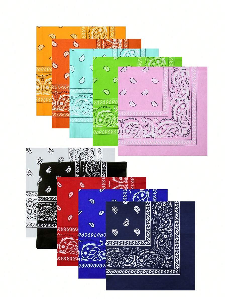 1/4/10 件佩斯利印花围巾四季通用女士方形男女通用柔软丝滑轻便沙滩头巾手帕面罩头带领带腰带手提包多功能装饰用途晚礼服派对旅行办公室婚礼礼物 - 方巾 - 查看 1