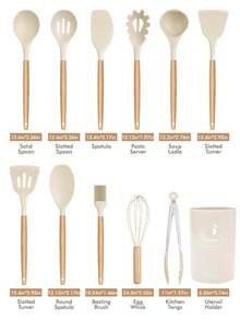12pcs/Set Or 44pcs/Set Wooden Handle Silicone Kitchen Utensil Set, Heat Resistant Non-Stick Cookware, Suitable For Cooking And Baking, Ideal For Christmas