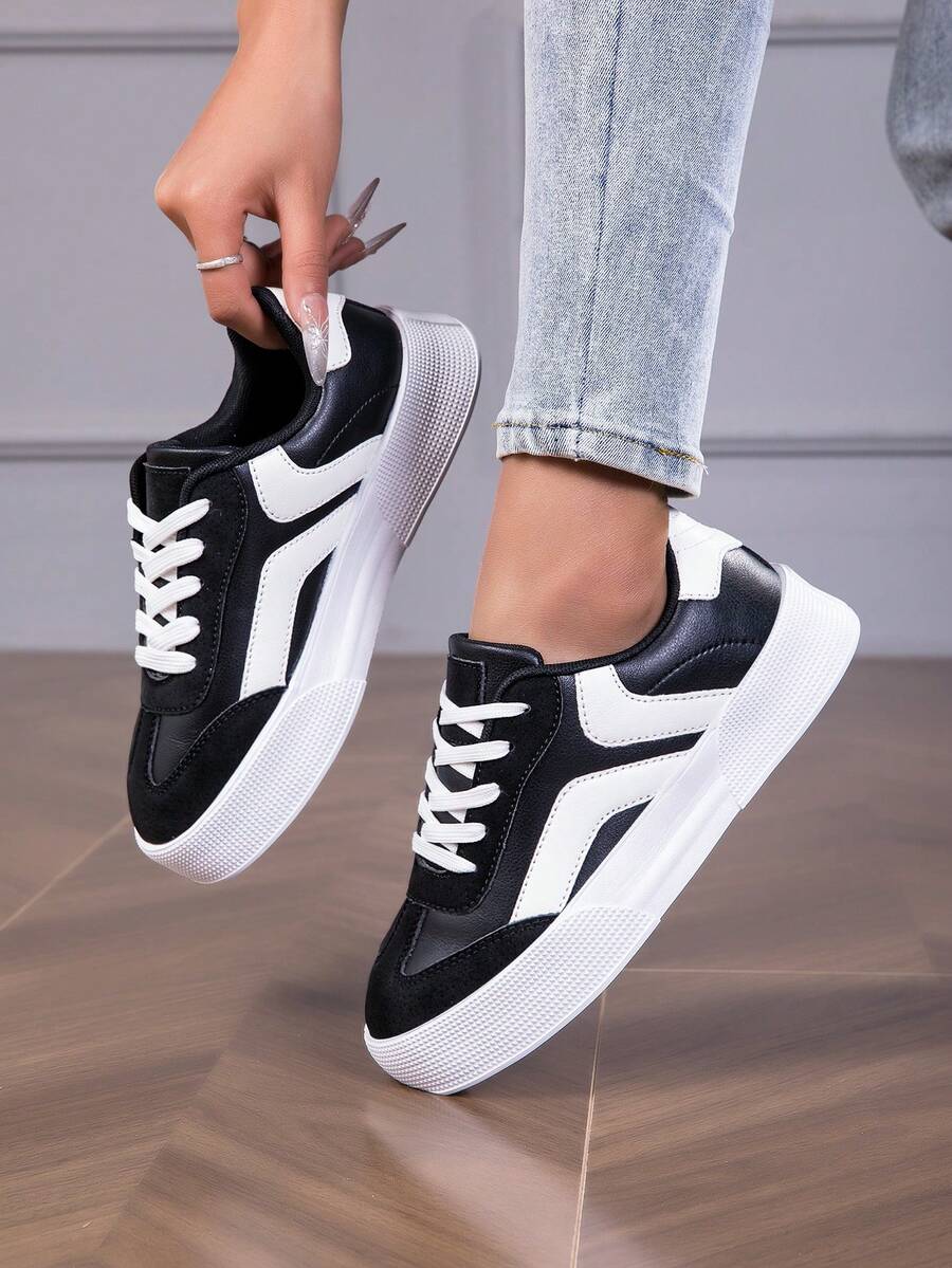 Women's Contrast Color Skate Shoes, Casual Lace-Up Outdoor Shoes, Comfortable Low-Top Sports Sneakers