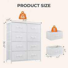 Dresser For Bedroom Drawer Dresser Organizer Storage Drawers Fabric Storage Tower, Chest Of Drawers With 8 Fabric Bins, Steel Frame, Wooden Top - Grey - View 8